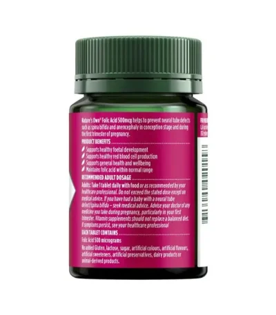 Natures Own Folic Acid 500mcg 120 Tablets Benefits In Bangladesh